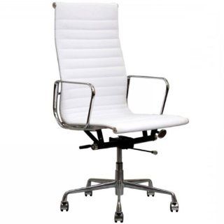 Designer Modern Togo Ribbed High Back Leather Conference Office Chair in White