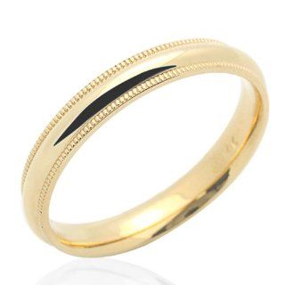 14K Yellow Gold 3mm Comfort Fit Milgrain Plain Domed Wedding Band for Men & Women (Size 5 to 12): Jewelry