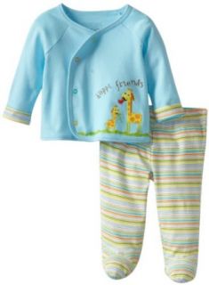 Happi by Dena Baby Boys Newborn Friends Multi stripe 2 Pack Footed Pant Set, Turquoise, 3 6 Months: Clothing