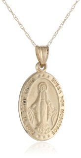 Duragold 14k Yellow Gold Oval Spanish Miraculous Pendant Necklace, 18": Jewelry