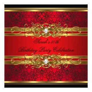 Elegant 50th Birthday Party Red Black Gold 2 Personalized Invitations