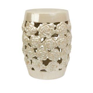 20" Lustrous Beige Madison Floral Rose Cut Out Ceramic Garden Room Stool : Outdoor And Patio Furniture : Patio, Lawn & Garden