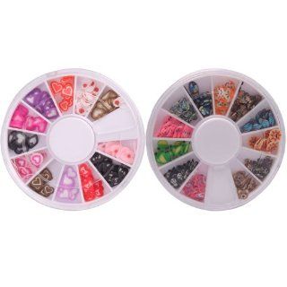 2 Wheels Combo Set 288pcs Heart&Animal Shaped Nail Art Fimo Slices Tips Decal Pieces 3D Decoration : Beauty