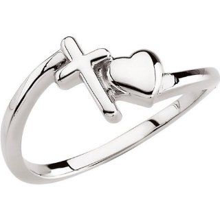 14K White Gold Ring Polished Cross Heart Ladies Filigree Design Christian: Jewelry