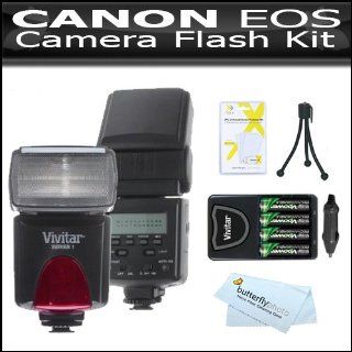 Flash Kit For Canon EOS Rebel T5i, T4i, T3i, T3, EOS 5D Mark III, 70D DSLR Camera Bundle Includes Vivitar DF 293 TTL LCD Bounce Zoom Swivel DSLR AF Flash w/LCD Display Includes Reflecting Plate + Wide Angle Flash Diffuser +4AA Rechargeable NIMH Batteries :