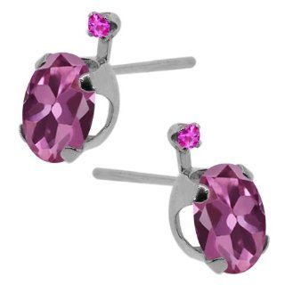 1.72 Ct Oval Pink Tourmaline Pink Sapphire 14K White Gold Earrings: Jewelry