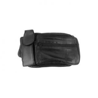  MW305 BK Lambskin Leather Black Fanny Pack with Cell Phone Pouch Clothing