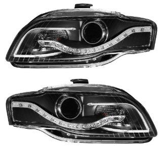 AUDI A4 2005 2009 PROJECTOR HEADLIGHT BLACK CLEAR(R8 LED STYLE) NEW! TRUSTED!: Automotive