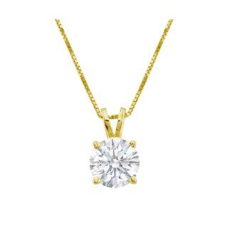 2/3 Carat 4 Prong Solitaire Basket Diamond Pendant Necklace 18K Yellow Gold (J, SI2, 0.6 ctw) w/ 14K Gold Chain: Houston Diamond: Jewelry