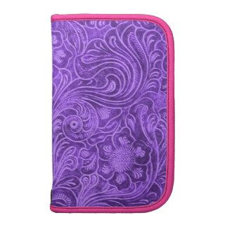 Elegant Purple Leather Look Floral Embossed Design Organizers