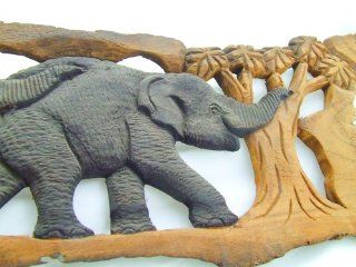 Thai Souvenir Elephant Head Trunk Carving Teak Wood Wall #Aa073   Wall Sculptures