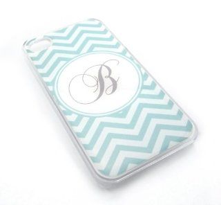 Chevron Zig Zag Turquoise Striped Monogram Initial B Snap On Cover Carrying Case for iPhone 4/4S (Clear) Cell Phones & Accessories