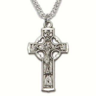 7/8" Sterling Silver Engraved Celtic Crucifix Necklace on 20" Chain: Jewelry