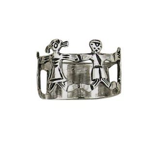 Sterling Silver Children Holding Hands Ring Women's Men's Jewelry (8): Jewelry
