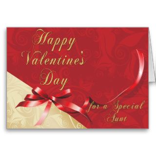 Special Aunt Gold and Red Filigree Heart Valentine Cards