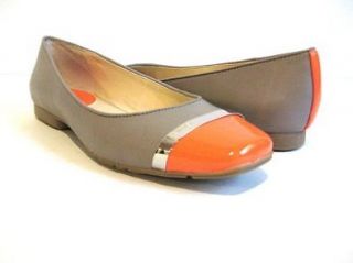 CALVIN KLEIN PASH ORANGE/MINK LEATHER FLATS WOMEN SIZE 8 M: Shoes