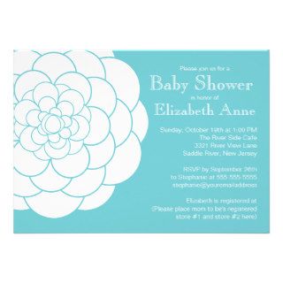 Modern Blue Dahlia Bloom Floral Baby Shower Custom Invitations
