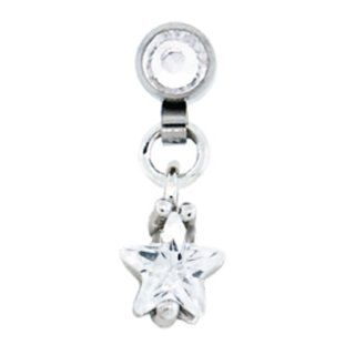 Clear Gem Star Microdermal Dangle. All Dangles are made with magnetic heas so they will not add trauma to piercing. G23 Titanium Detachable Dangles are Base Metal with Rhodium Plating. Not Safe for MRI Piercing Rings Jewelry