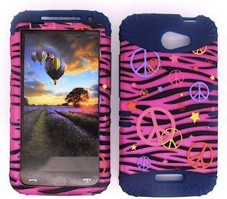 3 IN 1 HYBRID SILICONE COVER FOR HTC ONE X HARD CASE SOFT DARK BLUE RUBBER SKIN ZEBRA PEACE DB TE322 S S720E KOOL KASE ROCKER CELL PHONE ACCESSORY EXCLUSIVE BY MANDMWIRELESS: Cell Phones & Accessories