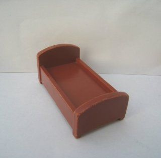 VINTAGE FISHER PRICE LITTLE PEOPLE DOLLHOUSE FURNITURE BROWN BED 