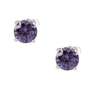 Round Cubic Zirconia Stud Earring Color: Purple: Jewelry