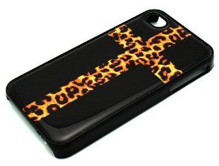 BLACK Snap On Case iPhone 4 4S Plastic   Cross with Leopard Print Black Cheetah Cell Phones & Accessories