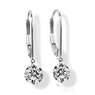 1/2 Carat Diamond 14k White Gold Dancing Dangle Hoop Earrings: Jewelry