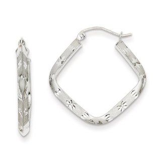 14k White Gold Diamond Cut 2.75mm Square Hoop Earrings: Jewelry