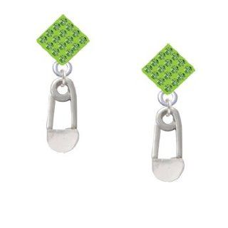 2 Sided Clear Frosted Baby Safety Pin Light Green Crystal Diamond Shaped Lulu Jewelry
