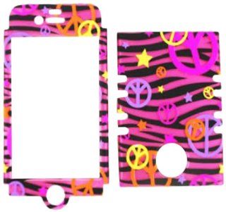 Cell Armor IPHONE4G RSNAP TE322 S Rocker Snap On Case for iPhone 4/4S   Retail Packaging   Peace Signs on Pink Zebra: Cell Phones & Accessories