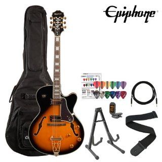 Epiphone Joe Pass Emperor II Vintage Sunburst Electric Guitar Kit with Gig Bag, Stand, Strap, Cable, Tuner & Pick Sampler: Musical Instruments