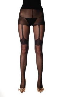 Lace Garter With Suspender Belt   Black 20 Denier Gloss Pantyhose (Tights) at  Womens Clothing store: