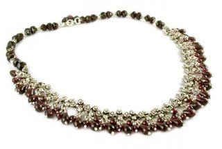 Garnet waterfall necklace, 'Mughal Regent'   Sterling Silver and Garnet Necklace from Indian Jewelry Choker Necklaces Jewelry