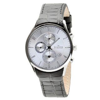 Skagen Men's 329XLSLC Silver Dial Chronograph With Black Leather Band Watch: Skagen: Watches