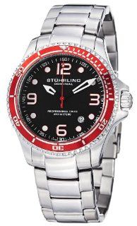 Stuhrling Original Men's 593.332TT11 Aquadiver Grand Regatta Swiss Quartz Diver Date Red Bezel Watch Watches