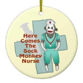 Sock Monkey Nurse Christmas Tree Ornaments