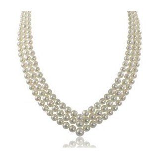 14K 4 7mm graduated 3 strand freshwater cultured pearl necklace, 16/17/18": Jewelry