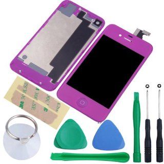 Replacement Full Set Front Housing LCD Display & Touch Screen Digitizer Assembly With Home Button + Back Cover Housing + 8 Pcs Phone Repairing Tools Kit Compatible For iPhone 4S GSM(AT&T)  Light Purple: Cell Phones & Accessories