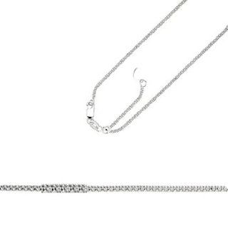 22" 14K White Gold 1.3mm (0.05") Polished Diamond Cut Adjustable Popcorn Chain w/ Lobster Clasp & Small Heart: Chain Necklaces: Jewelry