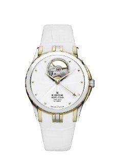Edox Men's 85012 357J AID Grand Ocean Automatic Gold PVD White Leather Window Watch: Watches