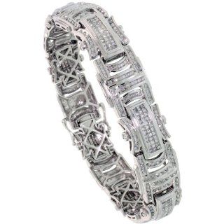 14k White Gold Large Bar Link 8.75 in. Men's Bracelet, w/ 5.50 Carats Brilliant Cut & Invisible Set Diamonds, 5/8 in. (15mm) wide: Jewelry