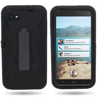 CoverON HYBRID Dual Heavy Duty Hard BLACK Case and Soft BLACK Silicone Skin Cover with Kickstand for HTC FIRST [WCP374] Cell Phones & Accessories
