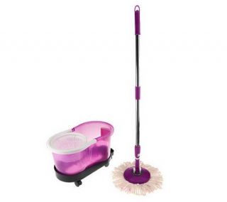 Clean Spin 360 Microfiber Mop w/ Press Handle Rotation and Rolling Caddy —