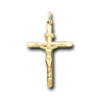 14K Solid Yellow Gold Jesus Cross Crucifix Charm Pendant: Jewelry