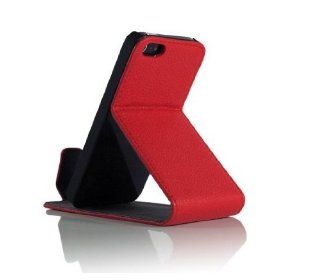 Mocase Red Up down Open Folio Design Texture Stand Pu Leather Case for Iphone 5 5S Cell Phones & Accessories