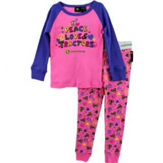 John Deere "Peace, Love & Tractors" Pink Pajamas S(4) L(6X): Pants Pajamas Sets: Clothing