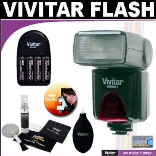 Vivitar High Power Auto Flash DF 383 with Bounce & Swivel Head + Vivitar (4) AA Batteries & Charger + Vivitar Cleaning Kit For The Nikon D40, D40x, D60, D80, D90, D200, D300, D3, D700, D5000 Digital SLR Cameras : Digital Camera Accessory Kits : Cam