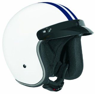 Vega X 380 Open Face Helmet with Blue Stripe (White, Medium) Automotive
