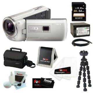 Sony HDR PJ380/W High Definition Handycam Camcorder with 3.0 Inch LCD Bundle (White) with 64GB Memory Card + Wasabi Power Replacement Battery for Sony NPFV100 and Accessory Kit : Camera And Video Accessory Bundles : Camera & Photo