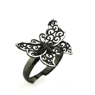 925 Sterling Silver Filigree Butterfly Ring With Black Rhodium Finish And Diamond Cut Edges: Jewelry